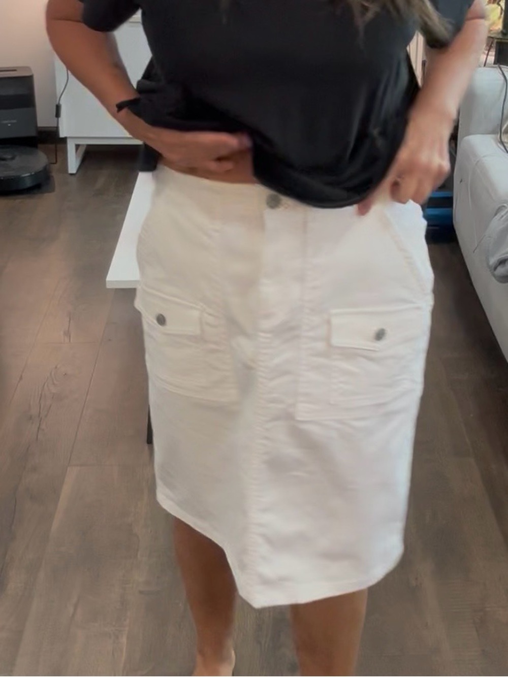 Chaps White Utility Cargo Skirt Size 12 Stretch Cotton Knee Length